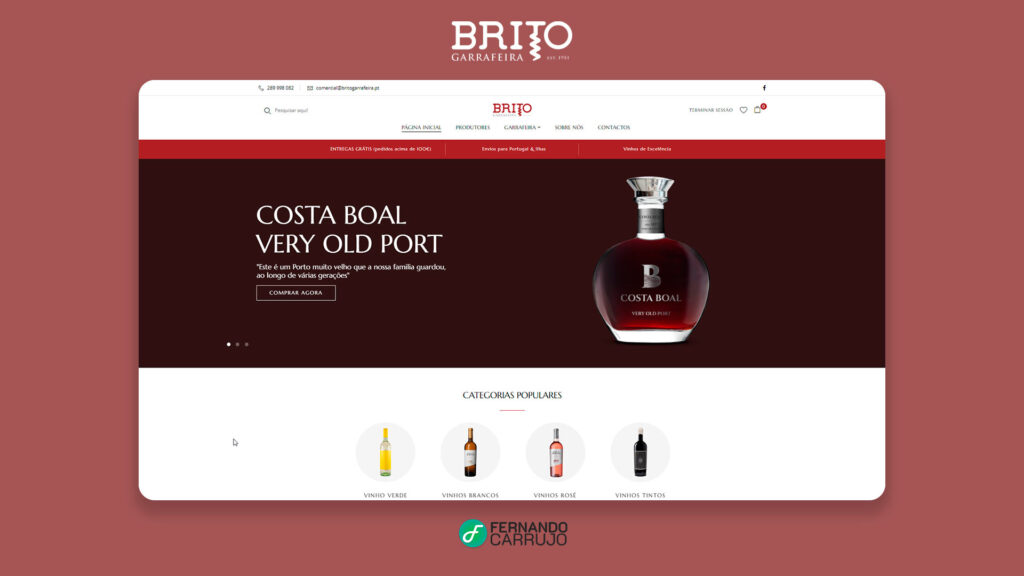 Criação de Loja Online para a empresa Garrafeira Brito, o objetivo desta loja é a venda de vinhos de regiões do país, como o algarve, Alentejo Douro, Bairrada, entre outros.